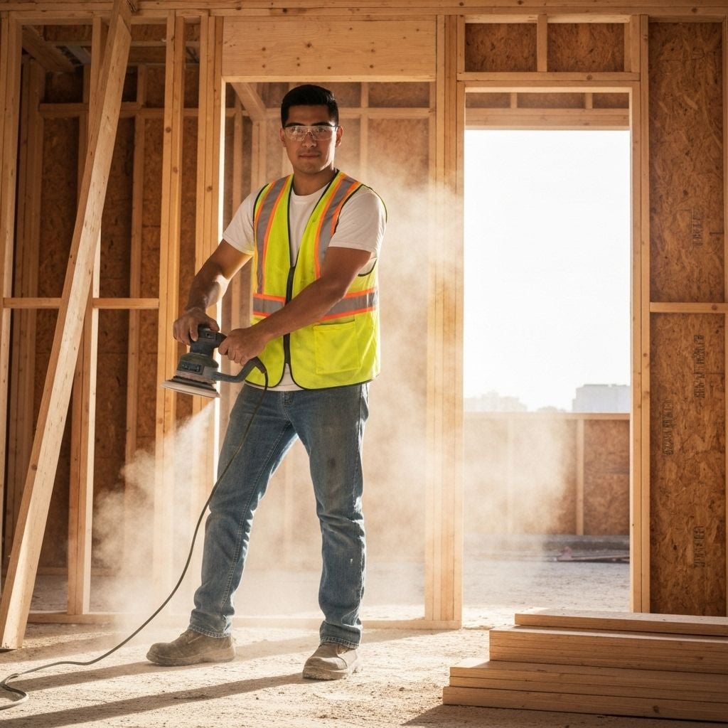 Construction worker using power tools on job site